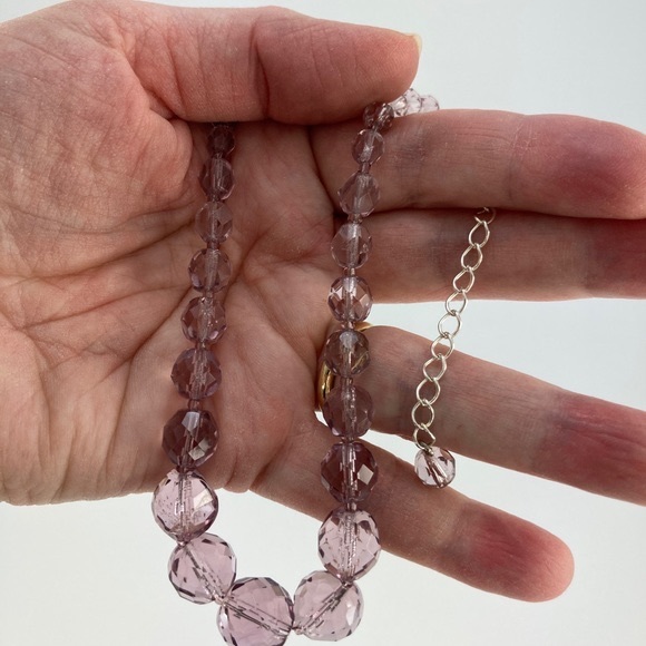 Vintage Purple Crystal Choker Necklace, Round Lavender Crystals, 15" + 2". - Picture 9 of 12